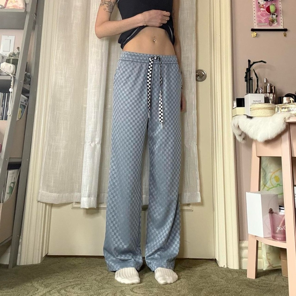 Asian Brand Monochromatic Checker Print Blue Sweatpants/Trackpants Size M